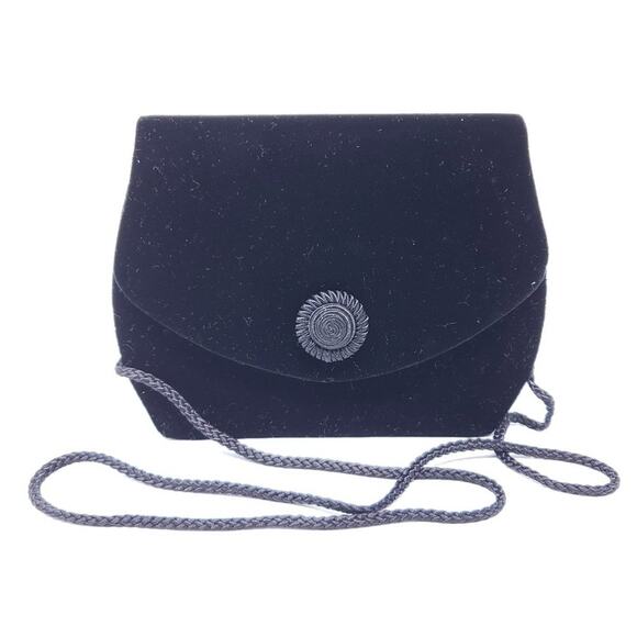 Solid Black Velvet Evening Crossbody Snap-Button Bag Women's Purse - Picture 1 of 6